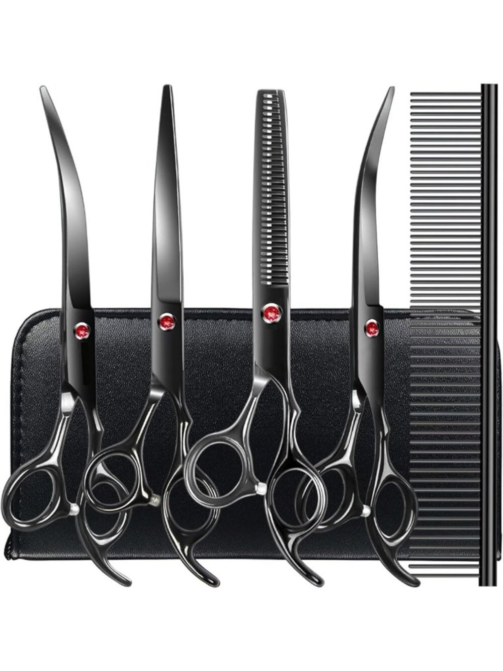 5-Piece Dog Grooming Kit - Sharp Stainless Steel Scissors & Curved Shears for